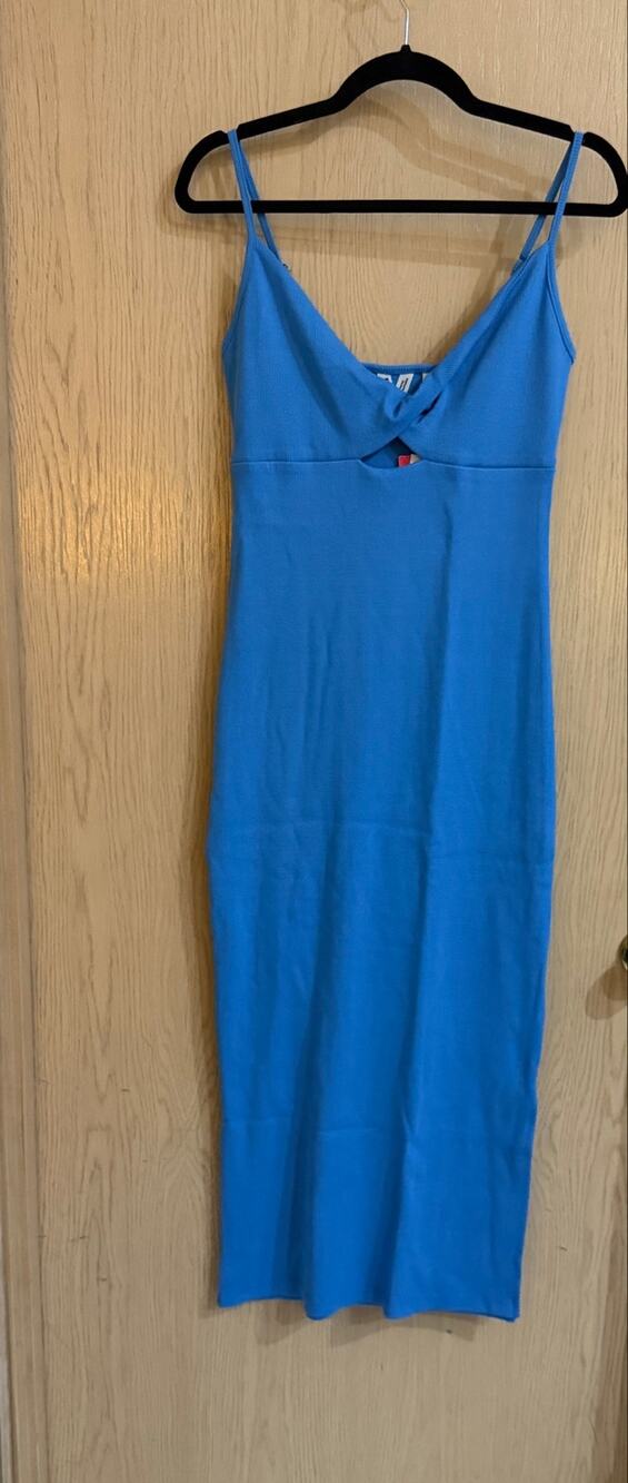 Roxy Wavey Lady Midi Dress Large Blue Ribbed Cutout NWT